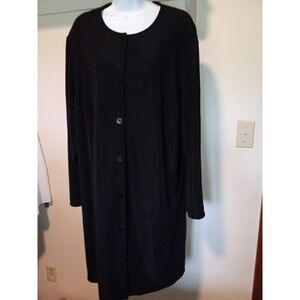 Susan‎ Graver Cardigan Cover Up Woman 1X Black Button Long Line Lagenlook Travel